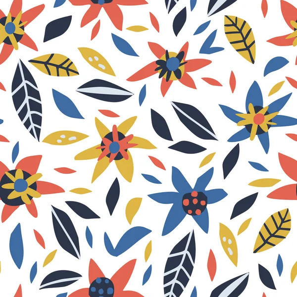 Flores y hojas dibujadas a mano patrón sin costura — Archivo Imágenes Vectoriales