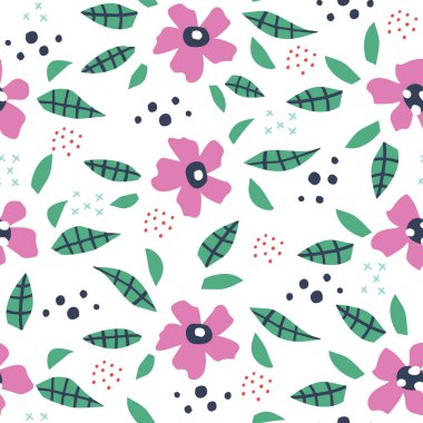 Yaprak lar ve çiçekler el çizilmiş dikişsiz desen