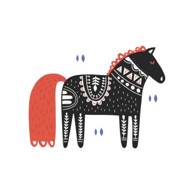 Halk dekorasyonu düz illüstrasyon ile At