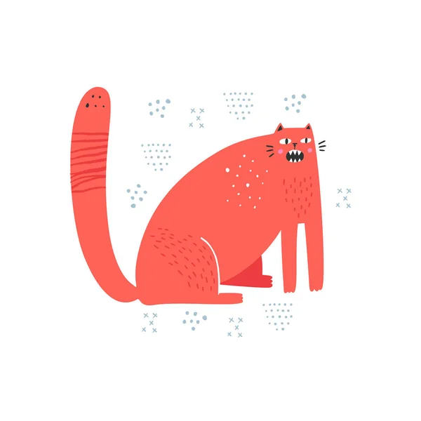 Chat rouge avec dents pointues illustration vectorielle plate — Image vectorielle