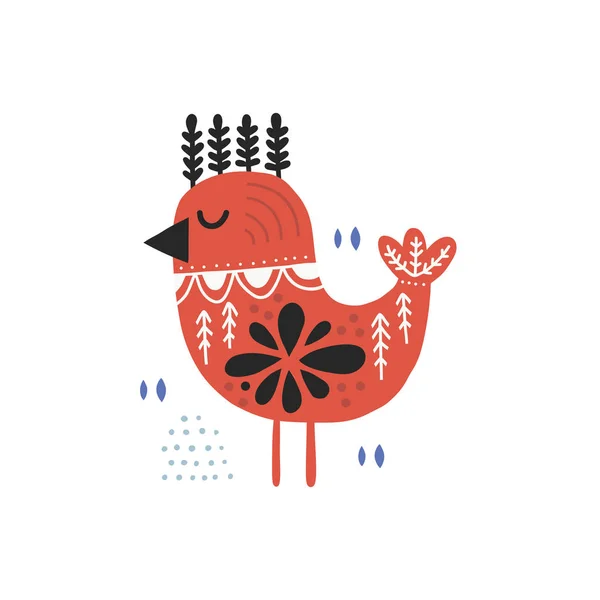 Bird in Danish folk style flat vector illustration — Stock Vector