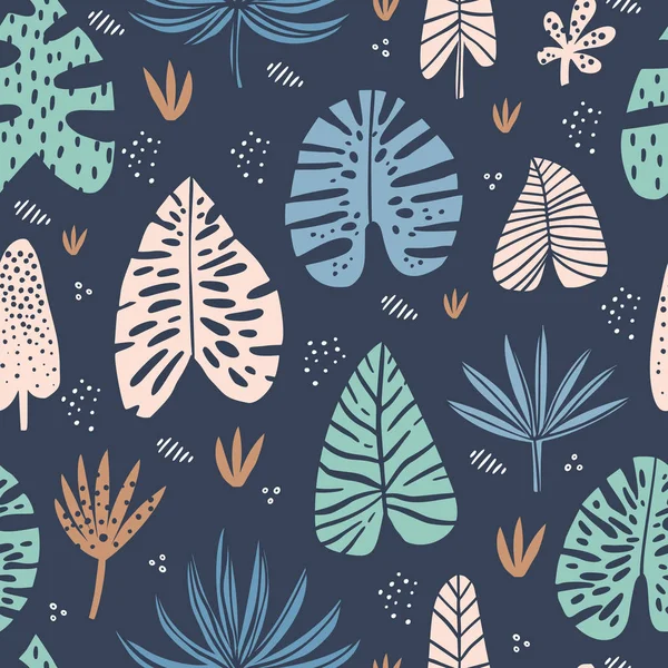 Tropical hand drawn vector seamless pattern — Stock Vector