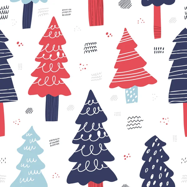 クリスマス ツリー手描きのシームレスな背景パターン — ストックベクタ