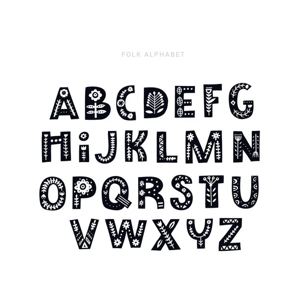 Alfabet ręcznie rysowane listów w stylu ludowym — Wektor stockowy