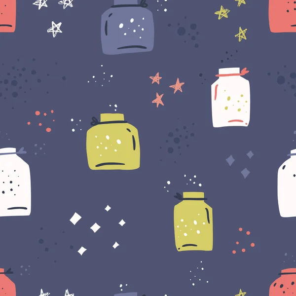 空の瓶手描き色シームレスパターン — ストックベクタ