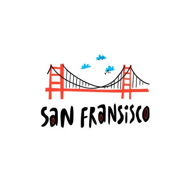 San Francisco kırmızı köprü düz el çizilmiş illüstrasyon