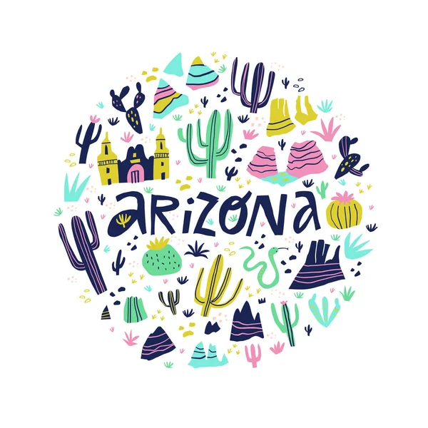 Arizona flache Hand gezeichnete Vektor Illustration Doodle — Stockvektor