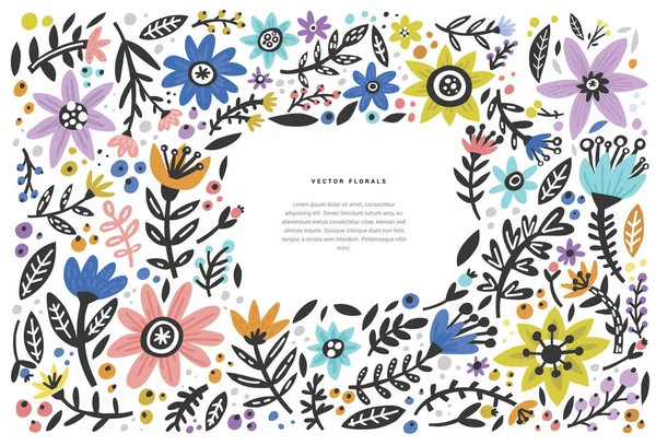 Floral hand drawn poster vector template interesting quote black — Stock Vector