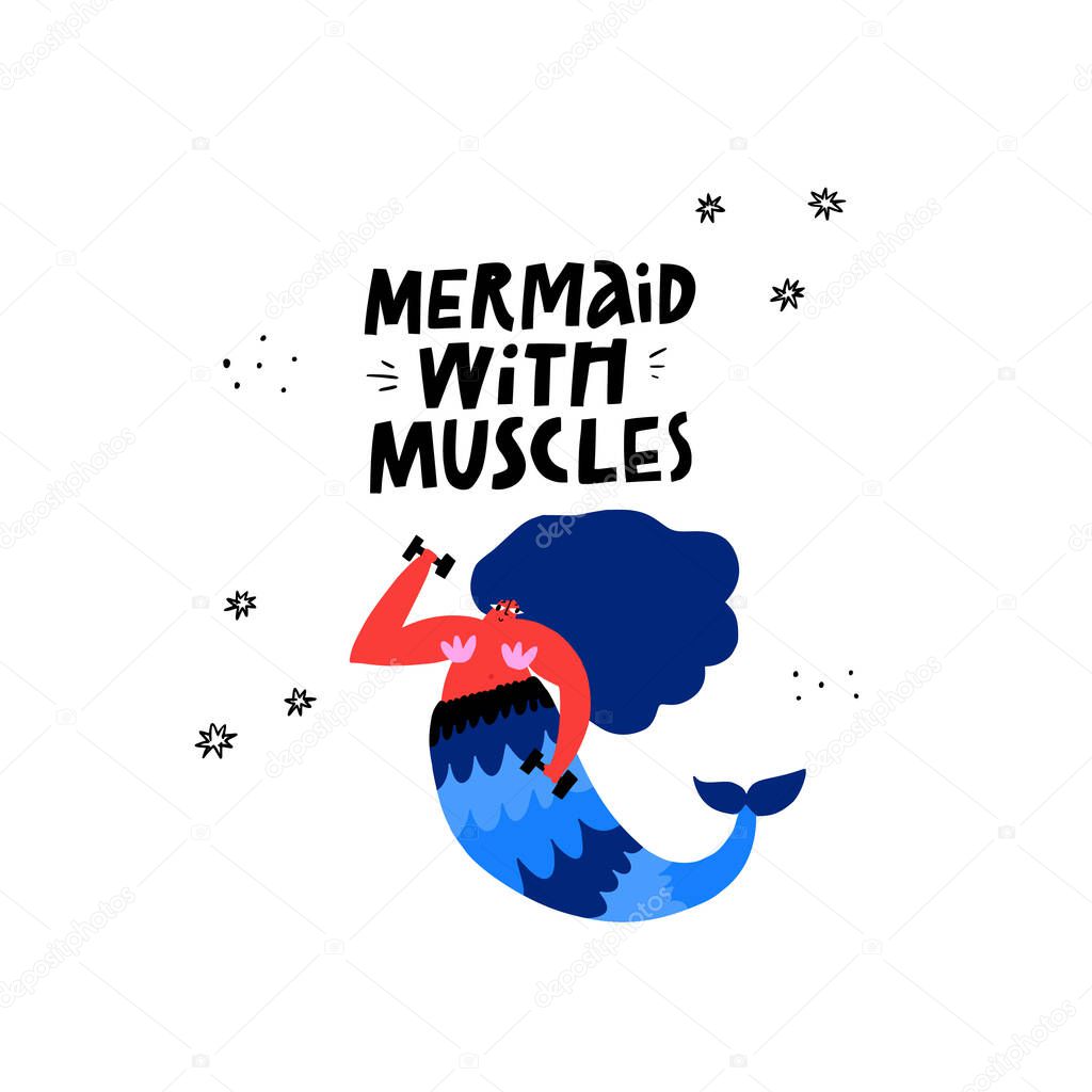 Mermaid with muscles hand drawn