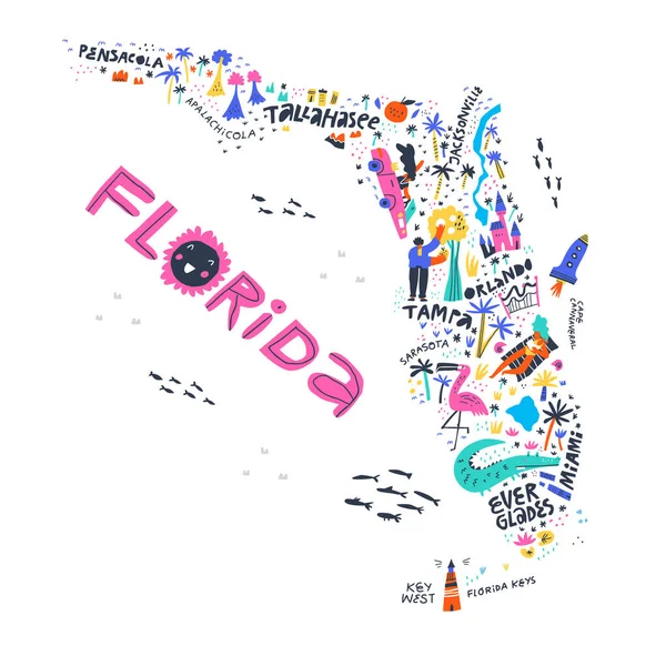 Карта штата Флорида вид сверху — стоковый вектор