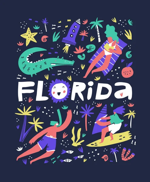 Florida coast summer rest flat — Stock Vector