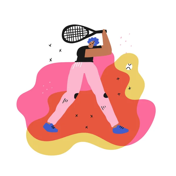 Joueur de tennis en action plat — Image vectorielle
