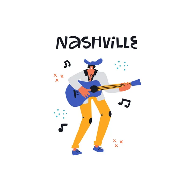 Nashville cantante de country con guitarra — Vector de stock