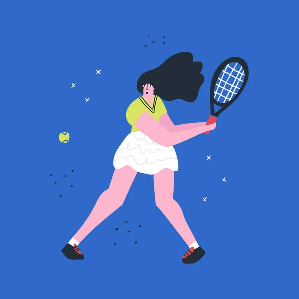 Tenis oynayan kız çizilmiş. — Stok Vektör