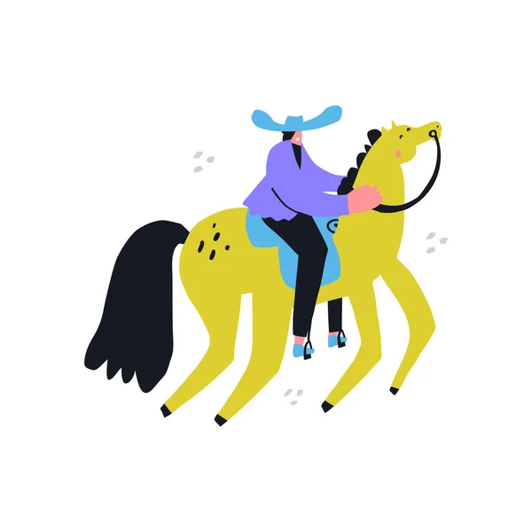 Homem montando cavalo mão plana — Vetor de Stock