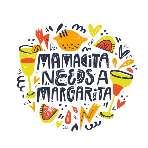 Mamacita needs margarita lettering in — Stock Vector