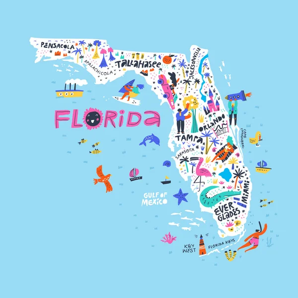 Floride état carte des couleurs plat — Image vectorielle