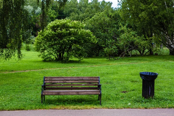 Parktaki bank ve çöp tenekesi