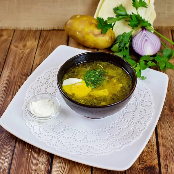 Groene Soep Met Tafel — Stockfoto