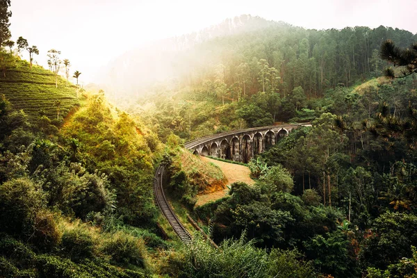 スリランカの9アーチ橋 アジアの美しい鉄道橋 スリランカの自然 アジアの茶畑 コロニアル建築 — ストック写真