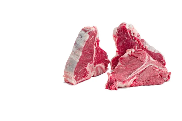 Syrový Bone Steak Bílém Pozadí — Stock fotografie