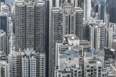 Çin, Hong Kong - 24 Nisan 2019: Düşük açılı yerleşim yerleri, Hong Kong Merkez