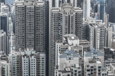 Çin, Hong Kong - 24 Nisan 2019: Düşük açılı yerleşim yerleri, Hong Kong Merkez