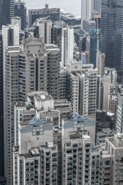 Çin, Hong Kong - 24 Nisan 2019: Düşük açılı yerleşim yerleri, Hong Kong Merkez