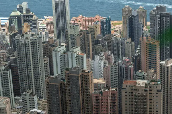 China Hong Kong Abril 2019 Vista Baixo Ângulo Arranha Céus — Fotografia de Stock