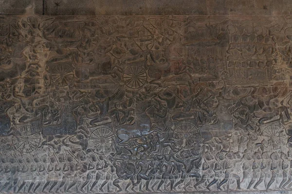 Die Antike Steinmetzarbeit Der Wand Eines Antiken Tempels — Stockfoto