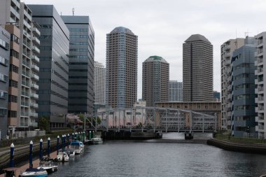 Modern binalar ve nehir manzaralı Çin caddesi manzarası