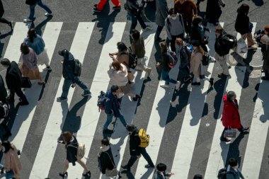 Yaya geçidinde insanların olduğu cadde manzarası