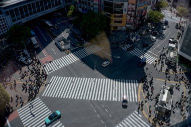 Yaya geçidinde insanların olduğu cadde manzarası