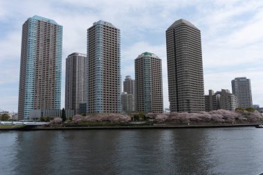 Modern binalar ve nehir manzaralı Çin caddesi manzarası