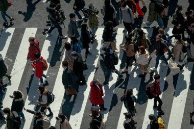 Yaya geçidinde insanların olduğu cadde manzarası