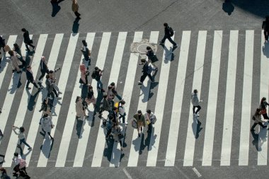 Yaya geçidinde insanların olduğu cadde manzarası