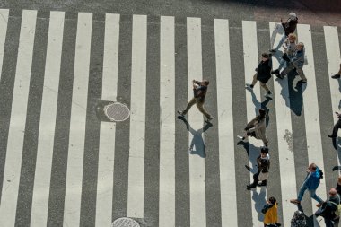 Yaya geçidinde insanların olduğu cadde manzarası