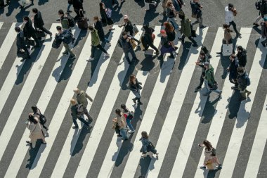 Yaya geçidinde insanların olduğu cadde manzarası