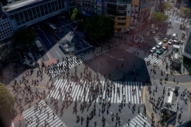 Yaya geçidinde insanların olduğu cadde manzarası
