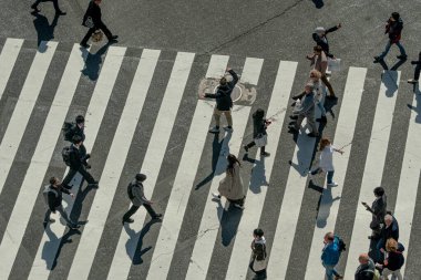 Yaya geçidinde insanların olduğu cadde manzarası