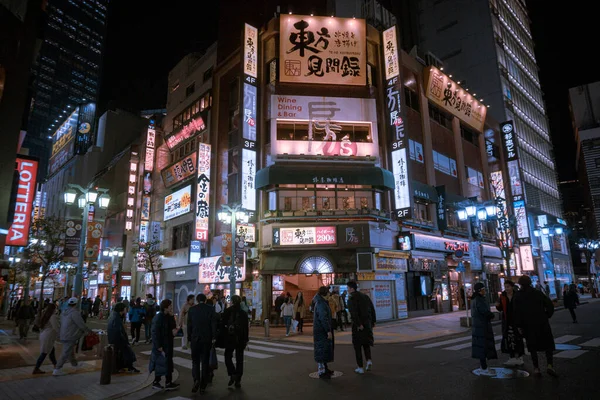 Vista Della Strada Della Cina Con Edifici Persone Notte — Foto Stock