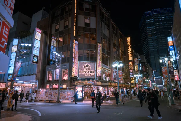 Vista Rua China Com Edifícios Pessoas Noite — Fotografia de Stock