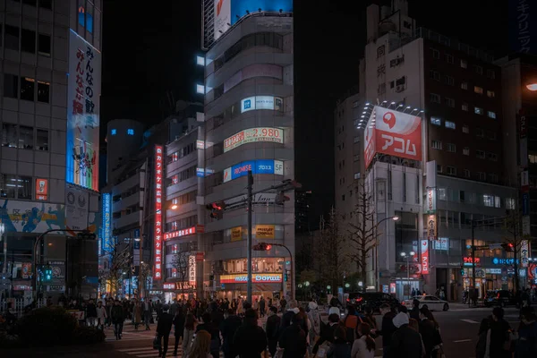 Utsikt Över Gatan Kina Med Byggnader Och Människor Natten — Stockfoto