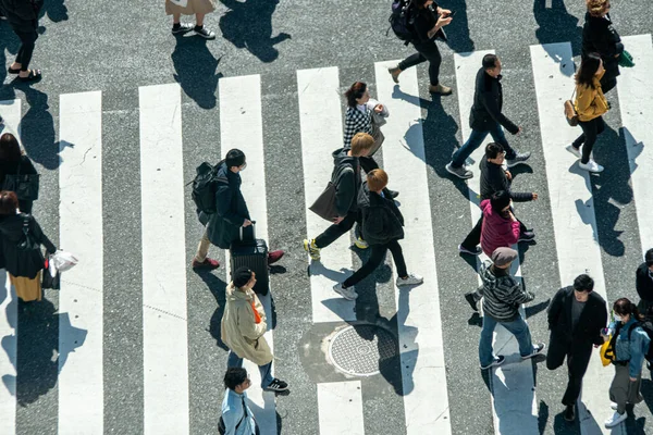 Yaya geçidinde insanların olduğu cadde manzarası