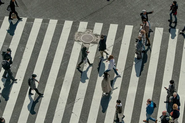 Yaya geçidinde insanların olduğu cadde manzarası