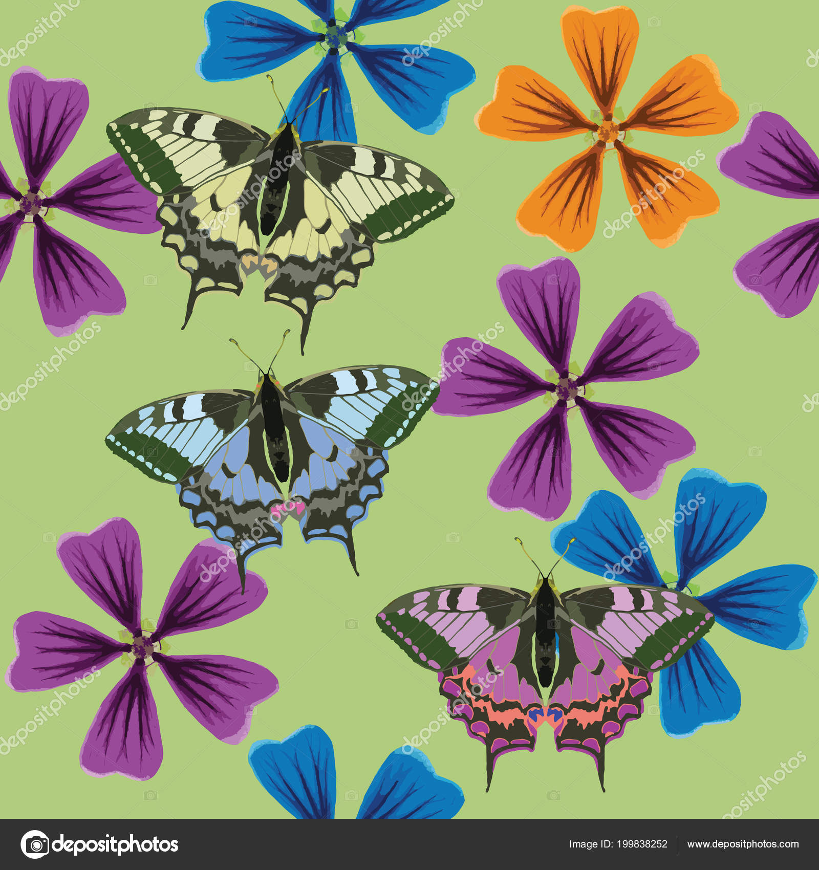 ハナアオイ属 テクスチャ花の蝶 連続レプリケーションのシームレスなパターン 花の背景 コットン生地の生産のための写真のコラージュ 壁紙用カバーします ストックベクター C Svrid79