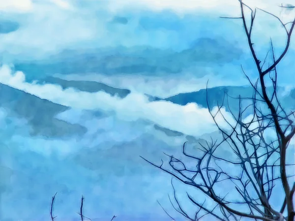 Digital painting. Watercolor illustration. Mountain landscape