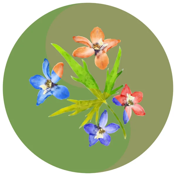 Floral symbol Yin-Yang. Delphinium. Geometric pattern of Yin-Yang symbol, from plants on colored background in oriental style. Yin Yang symbol from flowers, petals. Flower illustration of mandala.