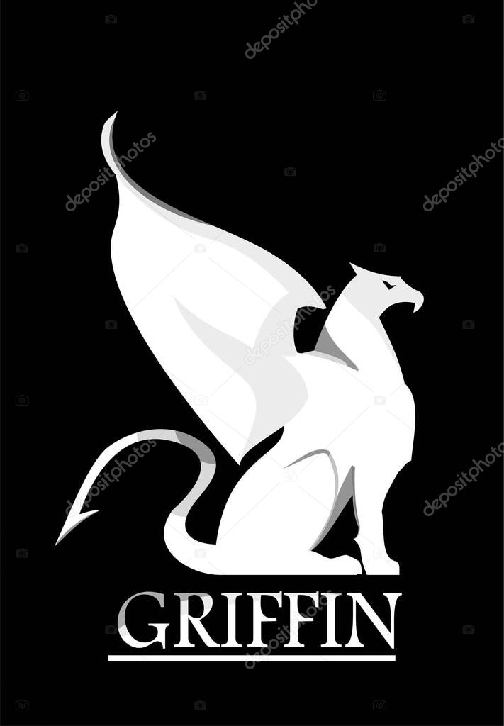 White Griffin on black background.