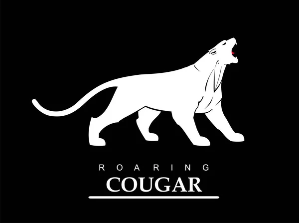 Nieustraszony Kuguar Rycząca Puma Ryczący Jaguar Elegancka Biała Pantera — Wektor stockowy